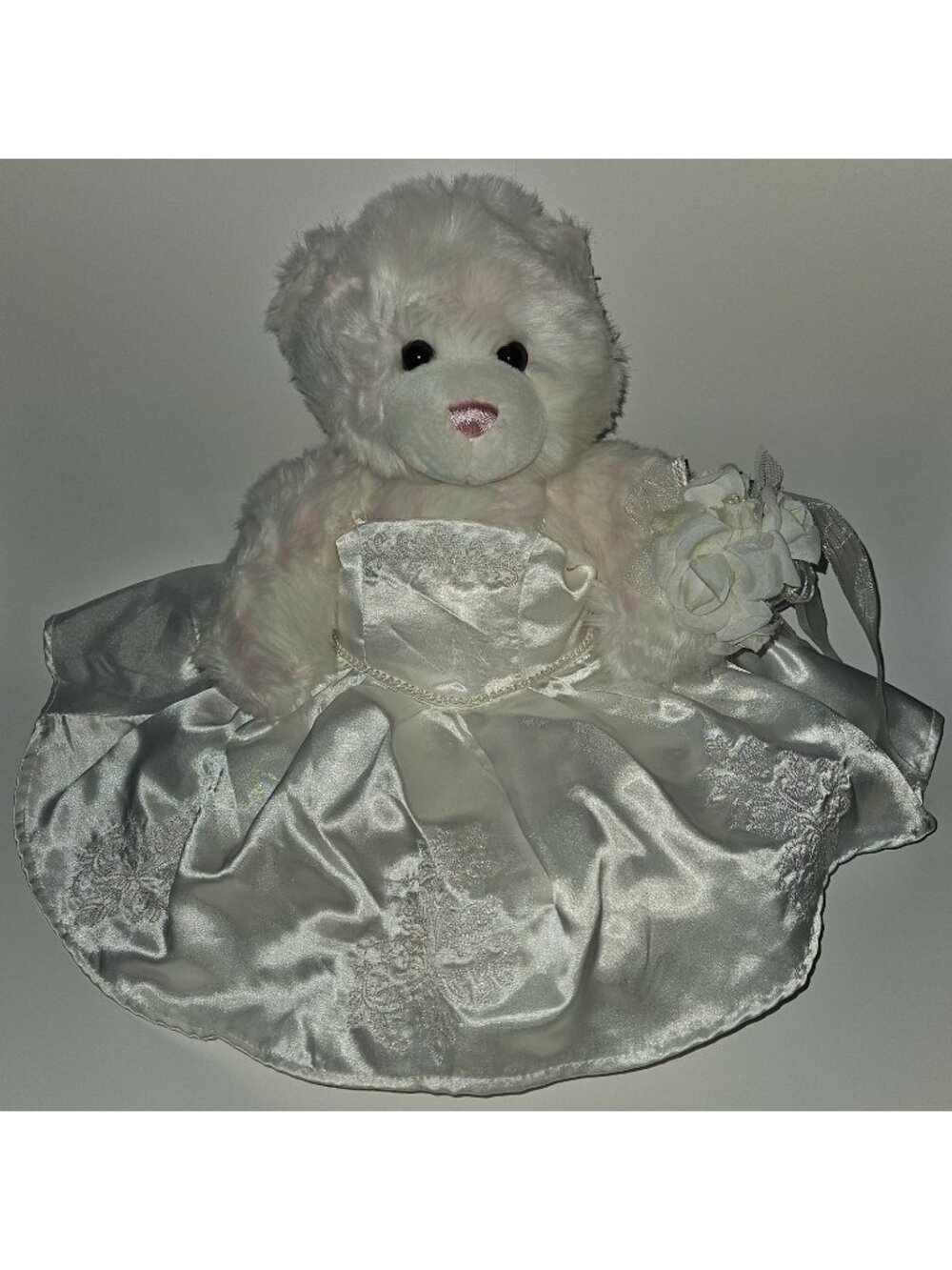 Build A Bear BABW Pink White Teddy Plush Bride Wedding Dress Corsage Garter Shoe